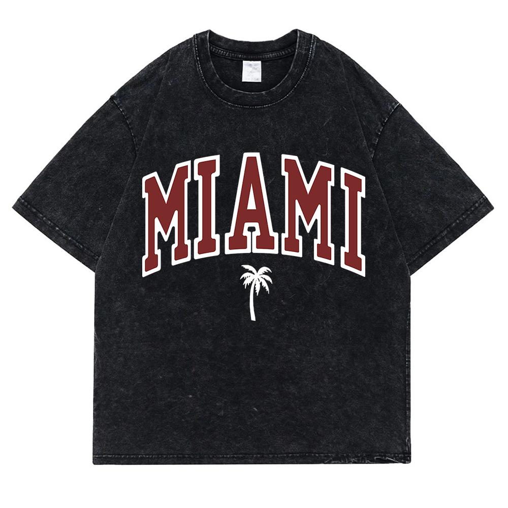 

Майами Кост Кокосовые пальмы Потертые Ретро Футболки с снеговиками Хлопковые Оверсайз с коротким рукавом Свободная футболка Дышащие топы S