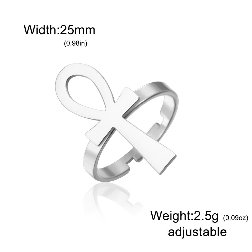 Anillos Cruz Ankh de Egipto Acero Inoxidable Símbolo Egipcio Antiguo Anillo Ajustable para Mujeres Hombres Joyería Clásica de Fe Regalos