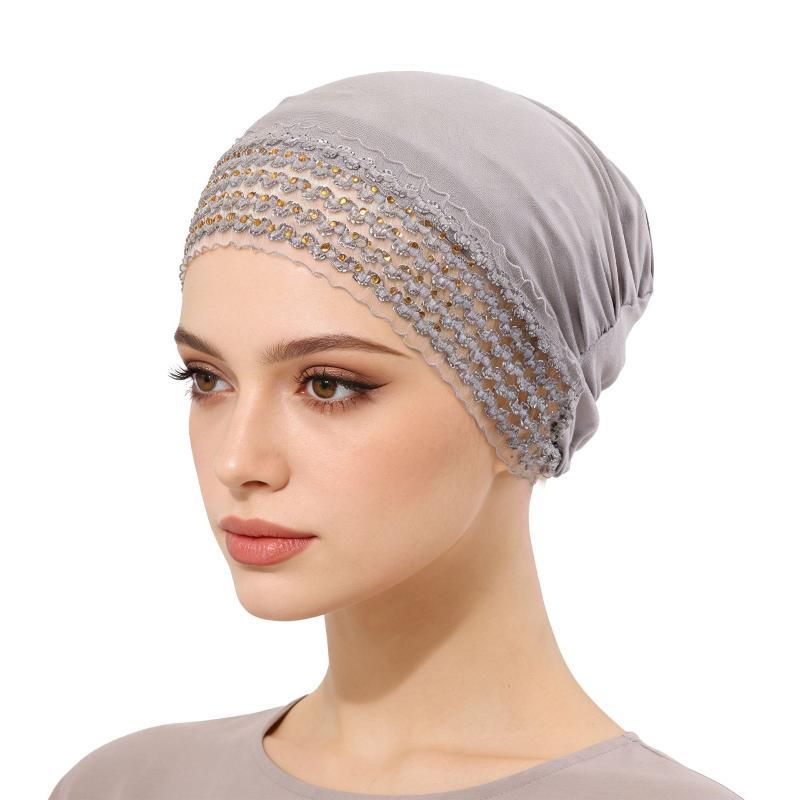 Damen Vorgebundener Turban Hohlspitze Front Hijab Elastisch Weiche Kopfbedeckung Atmungsaktive Haarabdeckung Tägliches Chemo-Kopftuch