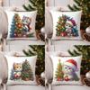 Cat and Christmas Tree Pattern Square Polyester Pillowcase Sofa Living Room Cushion Cover Bedroom Bedside Pillow Cover