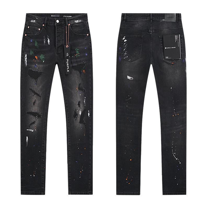 European and American Purple Slim Men's Trendy Light Luxury Elastic Jeans