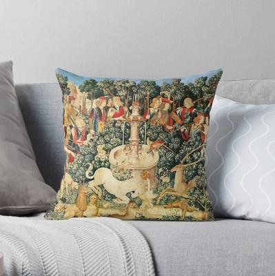 Medieval Unicorn Floral Tapestry Throw Pillow Pillow Case Christmas Sofa Cushion