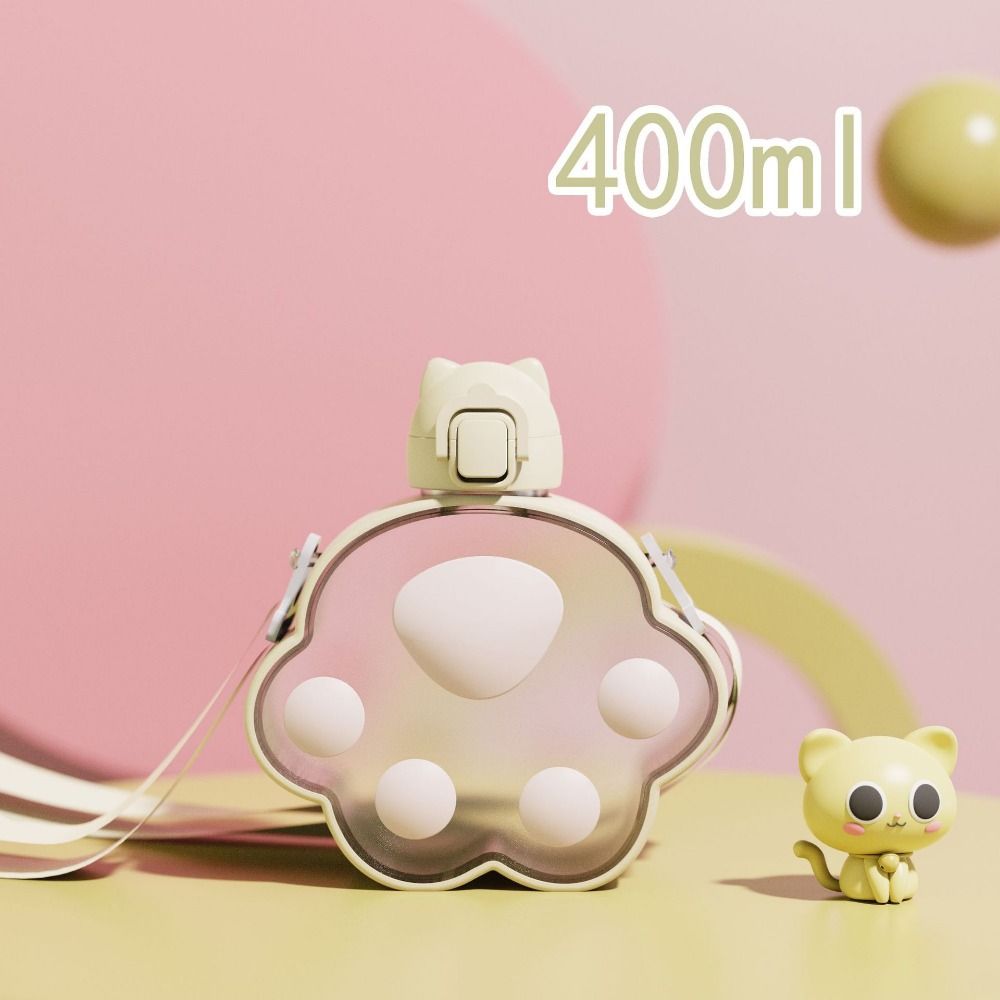 Adjustable Strap Cat Paw Water Bottle Cartoon Portable Kettle Convenient Plastic Straw Cup Cycling