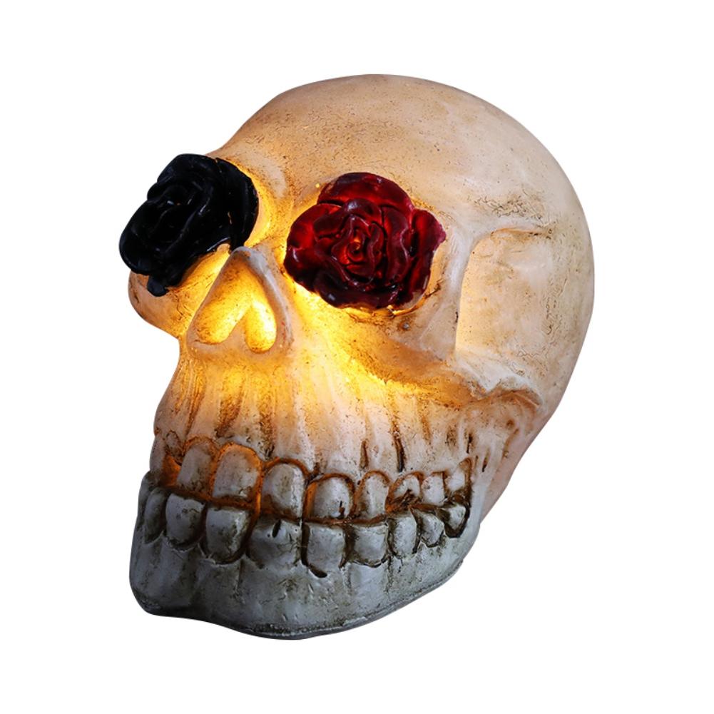 

Realistic Human Skull Resin Statue Head Skeleton Ghost Whisper Graveyard of Craniums Figurine Sculpture, Skull with Red Rose