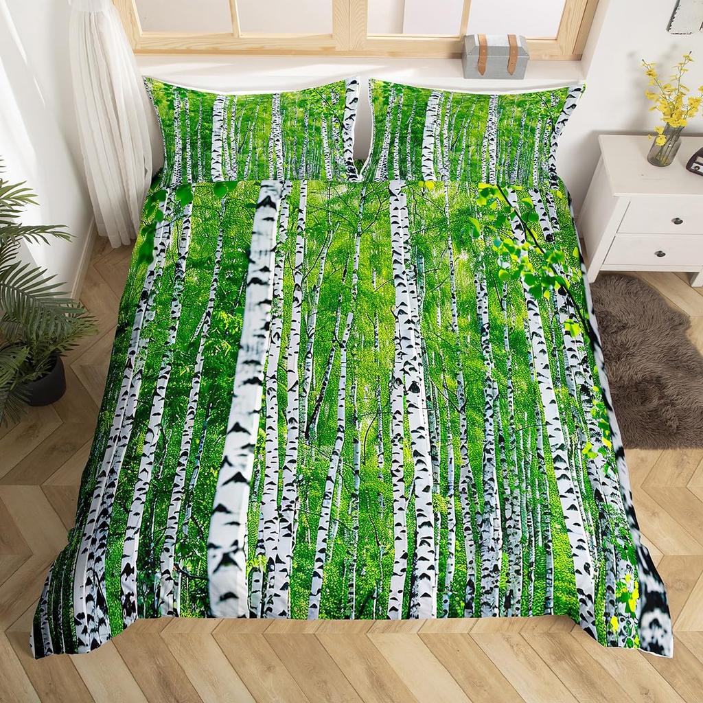 Ensemble de housse de couette Arbre Botanique Full Queen Ensemble de literie Montagnes Fumées Housse de couette Paysage Naturel Housse de couette Rustique Campagne