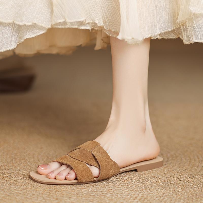 Fashion Luxury Designer Women's Flat Slippers Sheep Suede Comfortable Women's Shoes Casual Bottom Slippers 2025 New Summer Sandalias