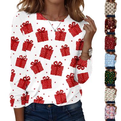 Women's Fashion Casual Long Sleeve Christmas Printed Round Neck Top