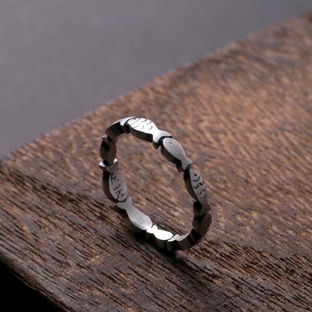 Yintai Fei Thai Abundance Silver Ring: Artistic Fish Motif, Single Loop Thin Band, Fresh and Simple Design Adjustable