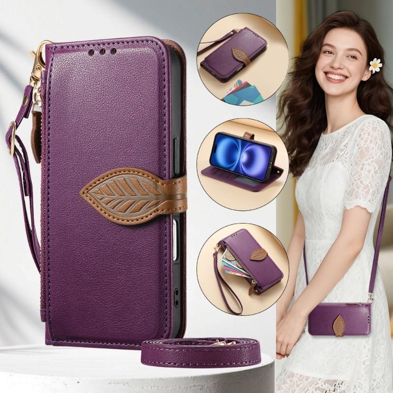 Protective Flip Phone Case With Detachable Wrist Strap Shockproof PU Leather Cover For Secure Carry And Easy Access