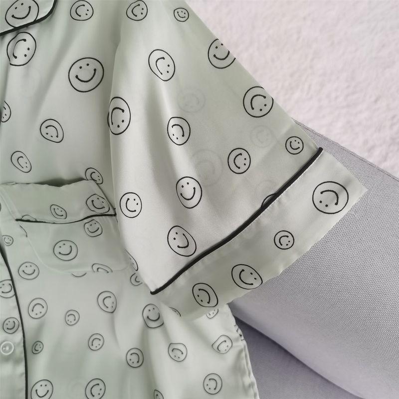 New New Arrival Smiley Pajamas Women's Summer Thin Artificial Silk Short Sleeve Shorts Casual Homewear Suit