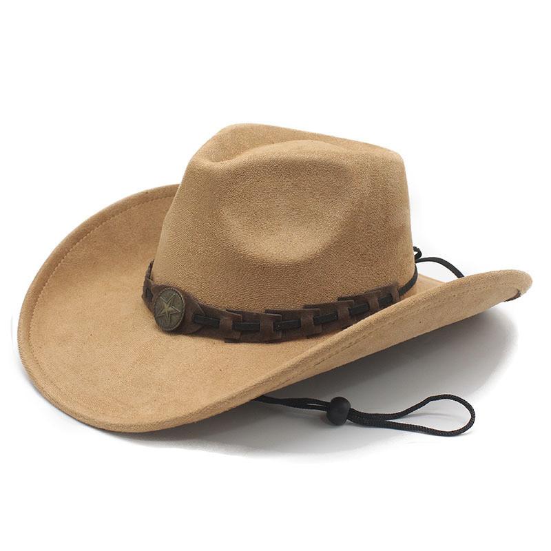 Vintage Western Cowboy Hat With Suede Fabric And Large Brim For Fashion And Sun Protection