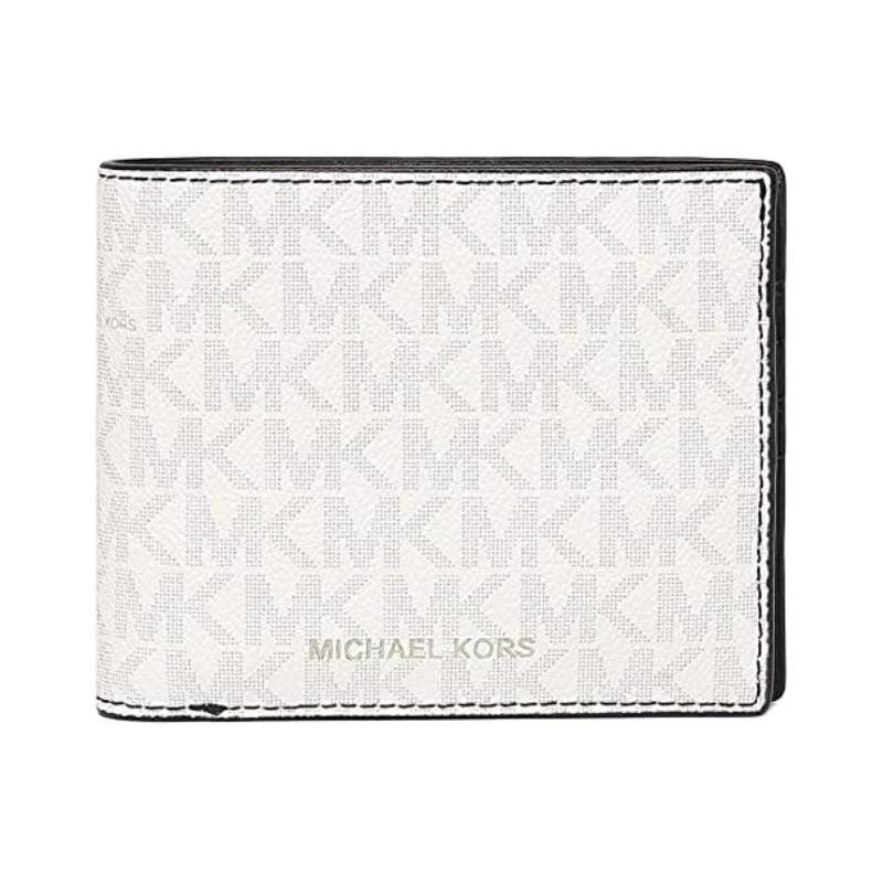 MICHAEL KORS COOPER brand embossed design coated canvas artificial leather wallet men s white белый