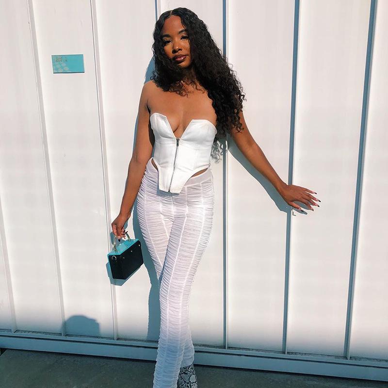 European & American 2020 Summer Women's Sexy Slim-Fit Strapless Zipper Top