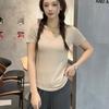 Women's U Neck T-Shirt 2026 Summer Modal Basic Short Sleeve Tshirts Loose Fit Relaxed Casual Tee Tops Solid Pocket Tees