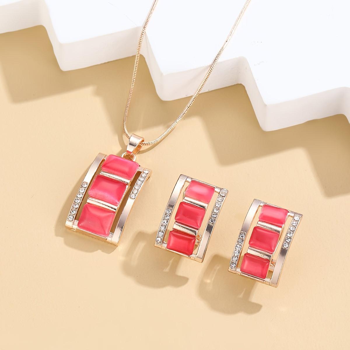 

Женский прямоугольный опаловый комплект украшений: ожерелье и серьги, со стразами, имитация драгоценного камня, кулон, серьги-гвоздики, украшения, аксессуар для дня рождения, подарок