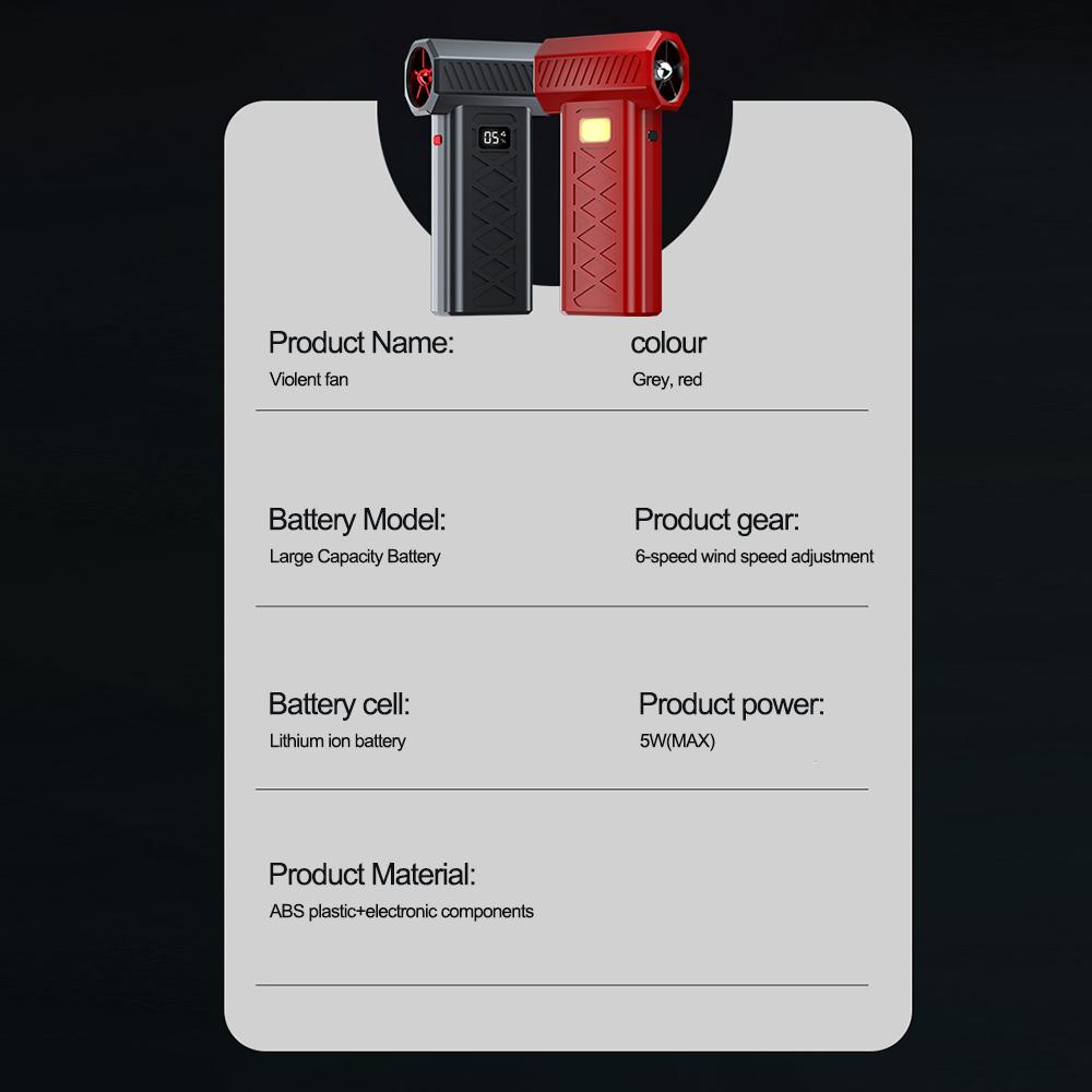 Violent Fan 400000RPM Powerful Air Blower Turbo Fan with LED Display& Lighting Dust Cleaner 6 Speeds Brushless Turbo Jet Blower