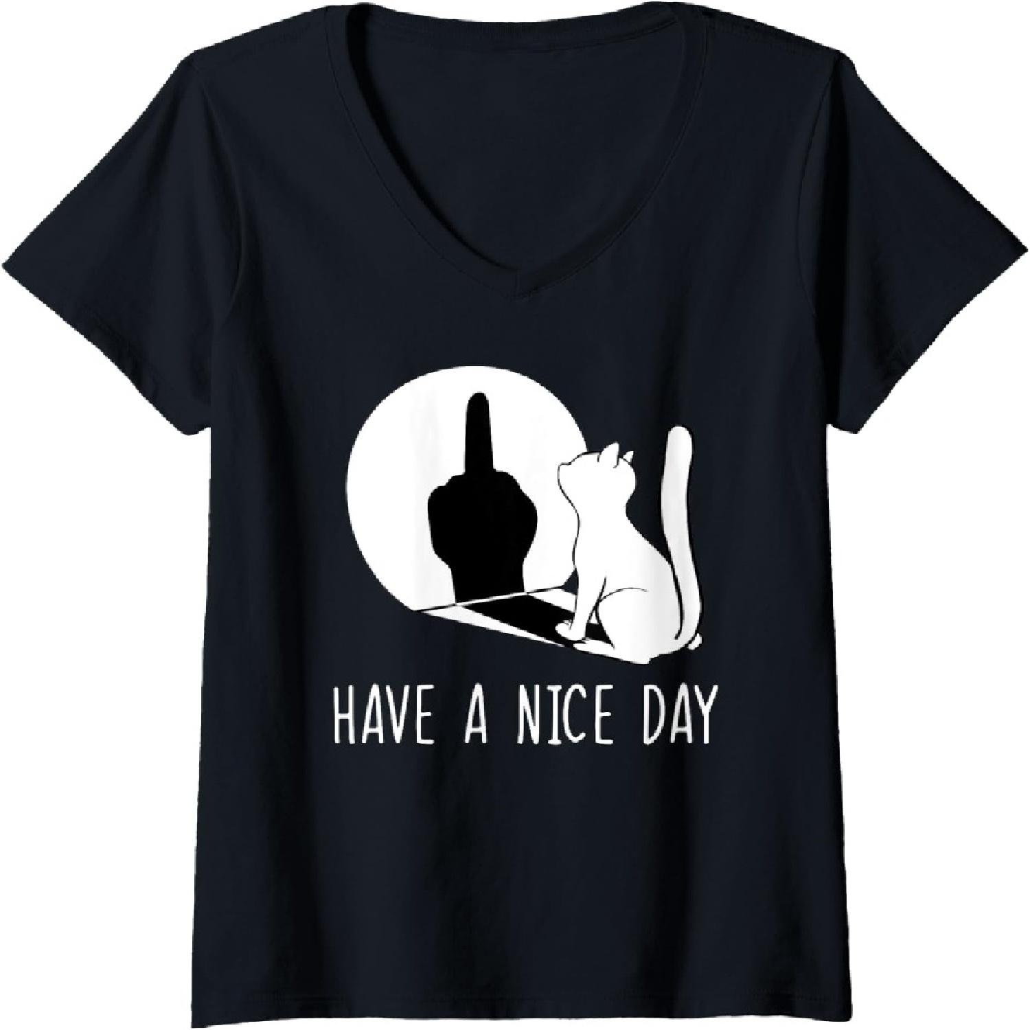 Funny Middle Finger Cat Sarcastic Cat Have A Nice Day V-Neck T-Shirt XXXXXL разноцветный