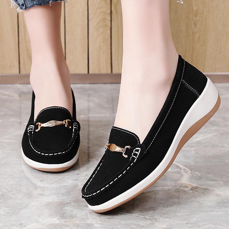 

Модные женские лоферы на плоской платформе, женские элегантные мокасины из замшевой кожи, женские мокасины слипоны, женская черная повседневная обувь 41 чёрный