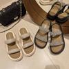 New rhinestone feeling wind 2025 shit muffin fairy sandals slippers female summer wear double belt stepping on thick bottom one-word drag