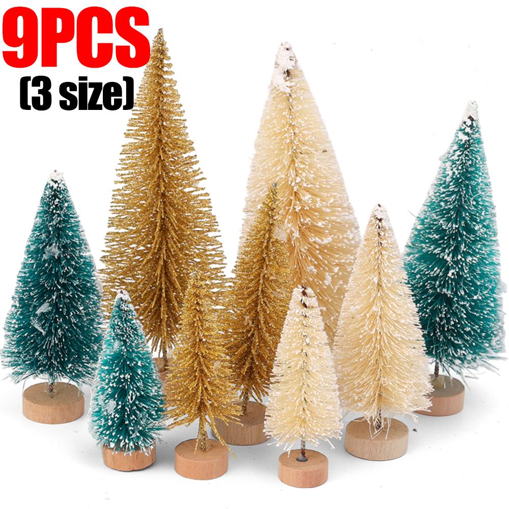 

3 Sizes Mini Christmas Trees Artificial Christmas Trees Bottle Brush with Wooden Base Christmas Party Home Table Decor Craft 9PCS