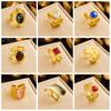 DIEYURO 316L Stainless Steel Colored Zircon Pearl Geometric Round Opening Adjustable Ring Women New Luxury Concise Ring Jewelry