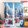 2pcs 2D Flat Printing Merry Christmas Popular Window Curtains North Pole Christmas Village Gifts Polyester Without Electricity