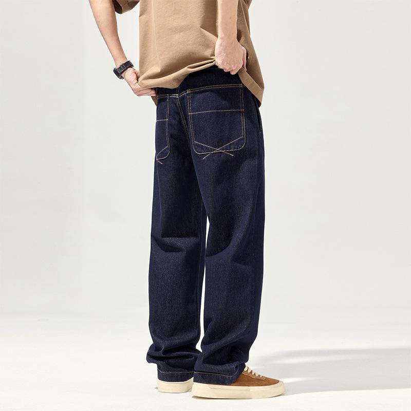 

New Spring and Summer Original Color Denim Blue American High Street Trousers Wide-leg Straight Jeans 28