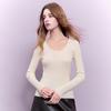 Sancai Damen 2025 Herbst Gerippter Perlenbesetzter Rundhals Slim-Fit Strickpullover