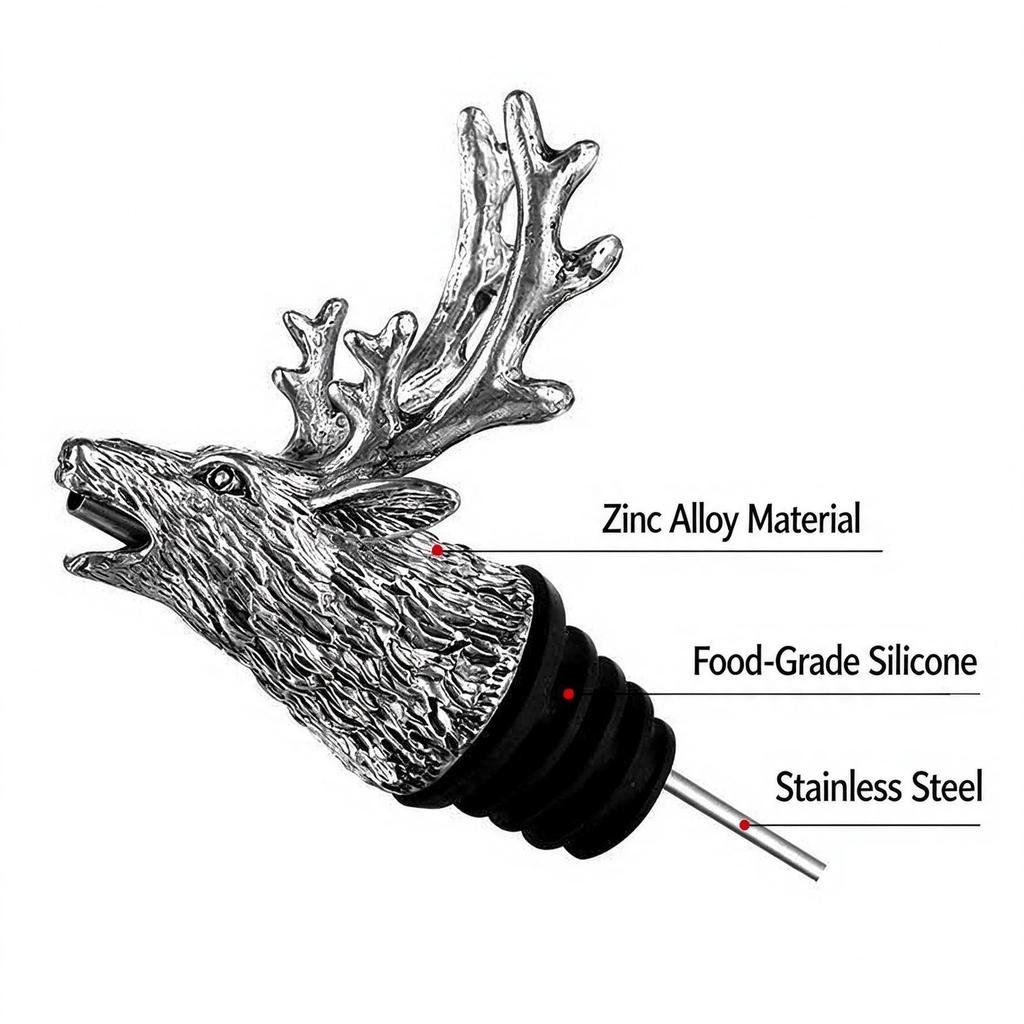 Stag Head Wine Pourer, Zinc Alloy Deer Head Liquor Bottle Pour Spout, Decorative Wine Bottle Stopper Pourer for Red Wine Whiskey Brandy Bar Home Party