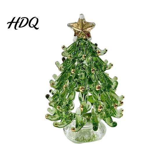 Artisan Glass Collectible Glazed Christmas Tree Ornament with Star Topper Colorful Small Desktop Art Faux Crystal Tabletop Decor for Home
