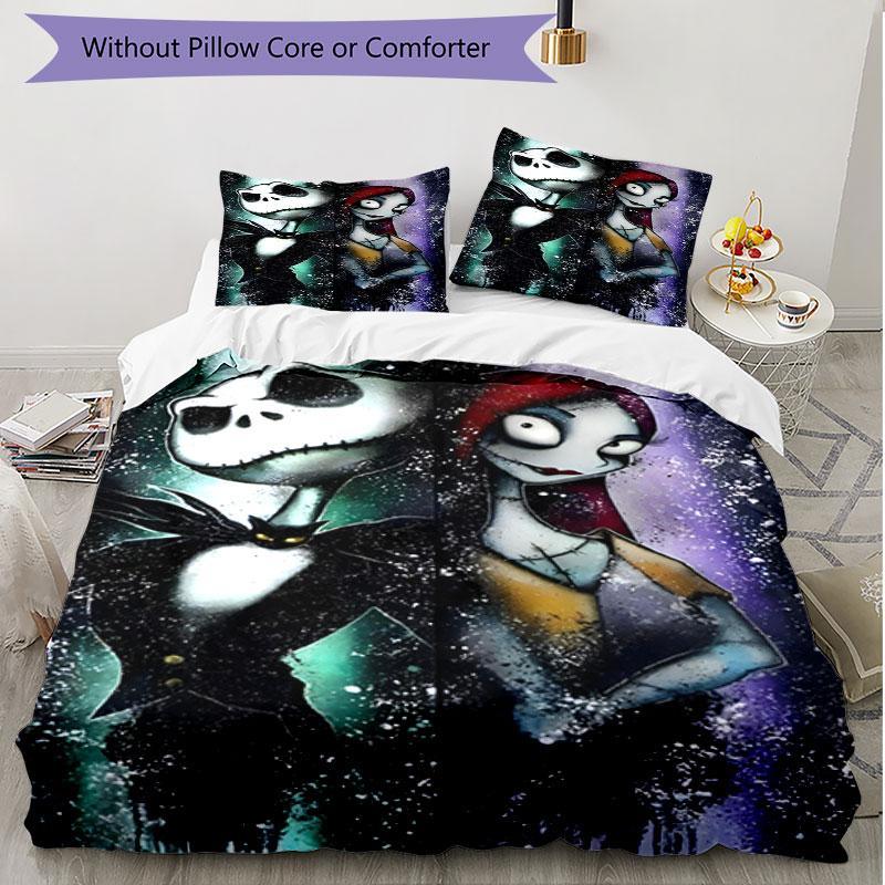 3pcs Duvet Cover Set (1*Duvet Cover + 2*Pillowcase, Without Core), The Nightmare Before Christmas Print Soft All‑Season Bedding Set, Home Bedroom Deco