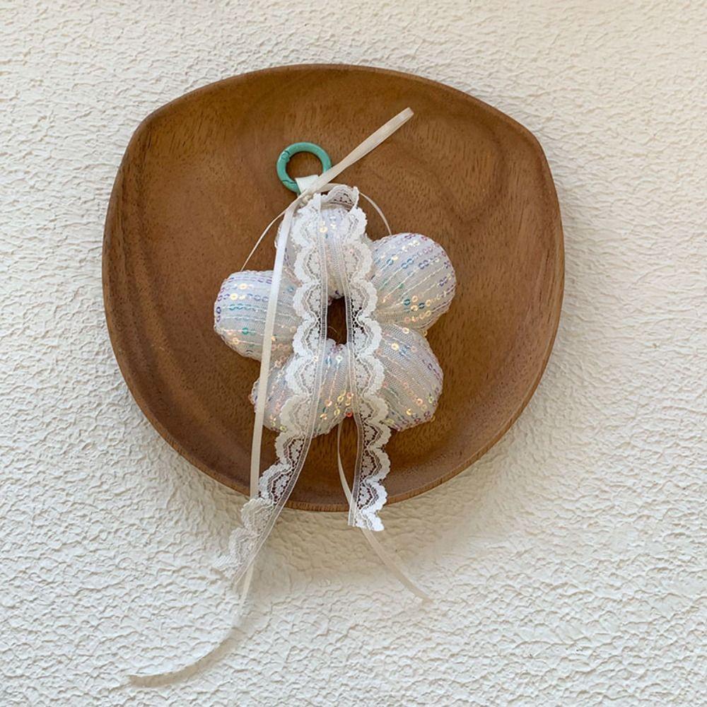 Polka Dot Stuffed Flower Keychain Korean Style Hair Rope Key Ring Lovely Cute Bag Decoration  Girls