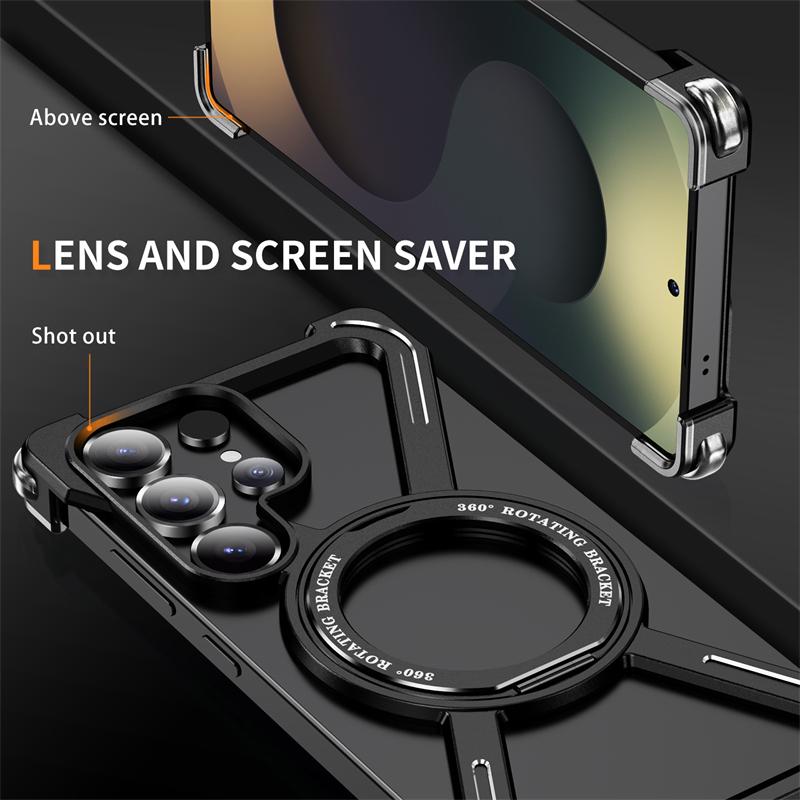 For Samsung Galaxy S25 S24 S23 Ultra Metal Magnetic Phone Case Aluminum Alloy Frameless 360° Rotating Bracket Shockproof Cover
