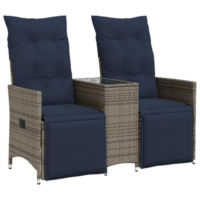 VidaXL Canapé de jardin inclinable 2 places avec Table en résine tressée grise 365719