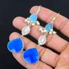 925 Sterling Silver Pear Blue Sapphire Stone Hook Drop Dangle Earrings Jewelry