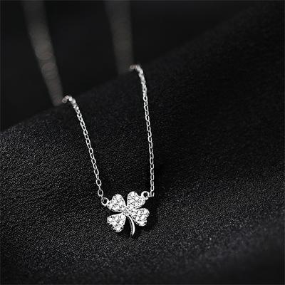 Four-Leaf Clover Luck Leaves Sweater Chokers Necklace  Zircon Pendant Chain Necklace For Women Jewelry
