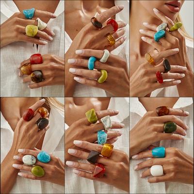 Edgy Irregular Colorful Resin Ring – Vintage Geometric Design, Timeless Versatile Jewelry for Unisex Style, Suitable for Daily To Party Occasions