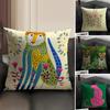 Geometric Animal Leopard Cushion Cover Natural Linen Organic Fabric DoubleSided Printing Sofa Home Decor Gift Pillow Case