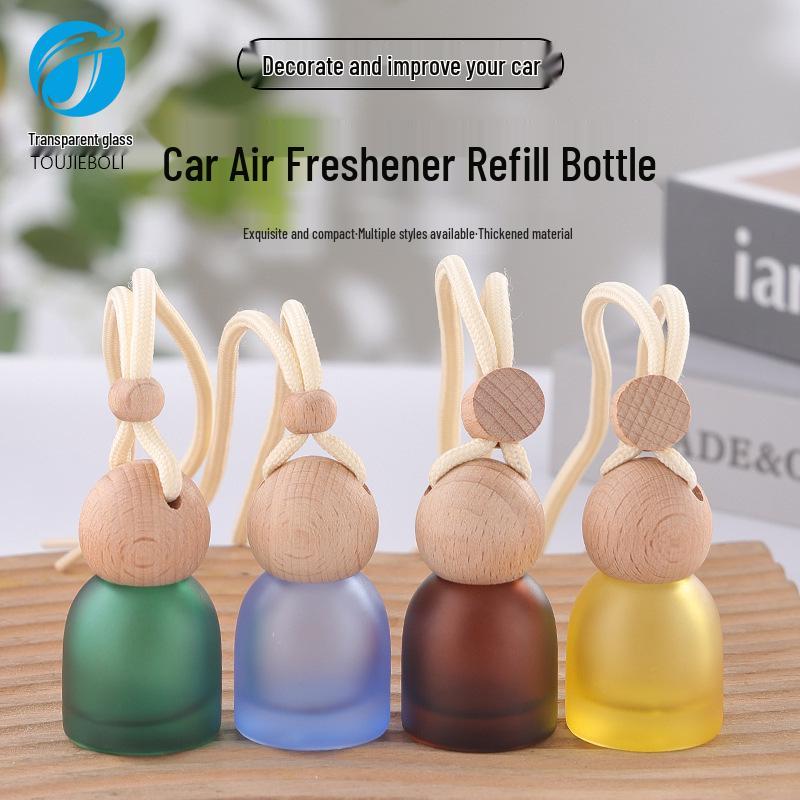 Frosted Glass Car Diffuser Bottle with Lanyard for Essential Oils - Refillable and Ideal for Home or Wardrobe Decor.
