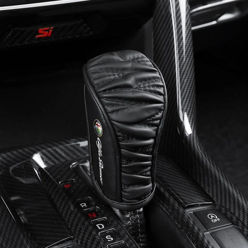 For Alfa Romeo Ri1Hub Caps Leather Car Shift Handle Cover Center Control Gear Shift Cover For Alfa Romeo Giulia Stelvio Giulietta 156 159 147 Mit