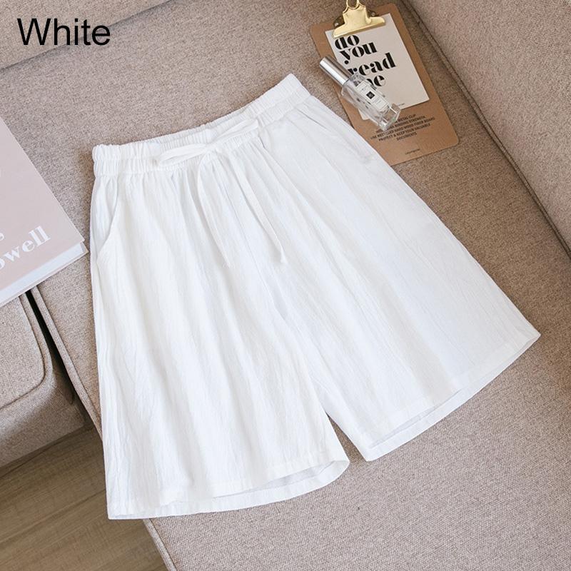 Frauen Sommer Elastische Taille Breite Bein Hosen Kordelzug Shorts Strand Shorts Lose Beiläufige Einfarbig