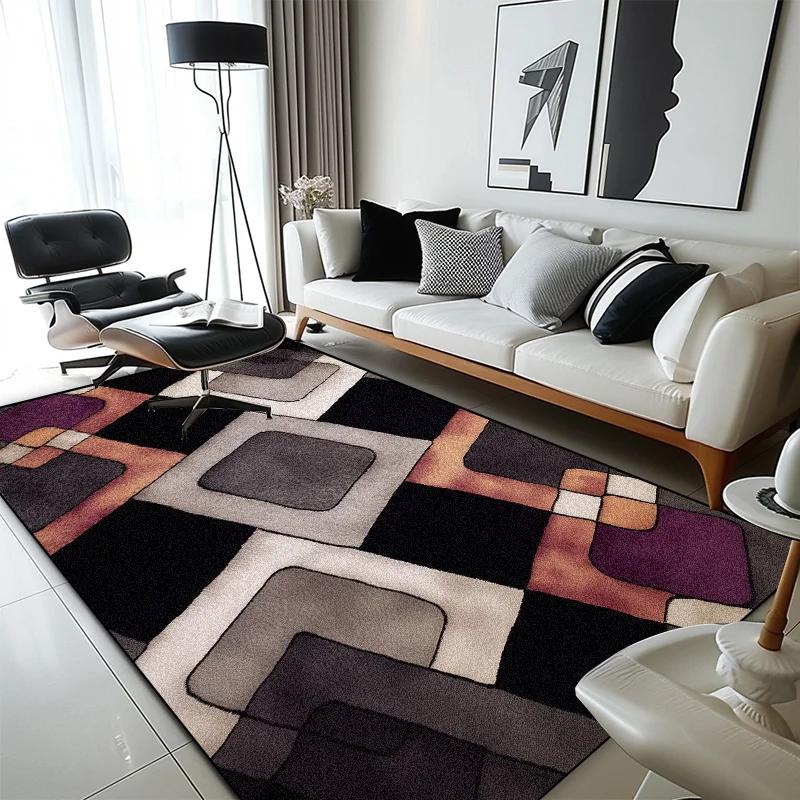 Moderní geometrický kostkovaný koberec pro obývací pokoj, domácí dekorace, měkké koberce s velkou plochou, ložnice, protiskluzové, pratelné podložky k posteli