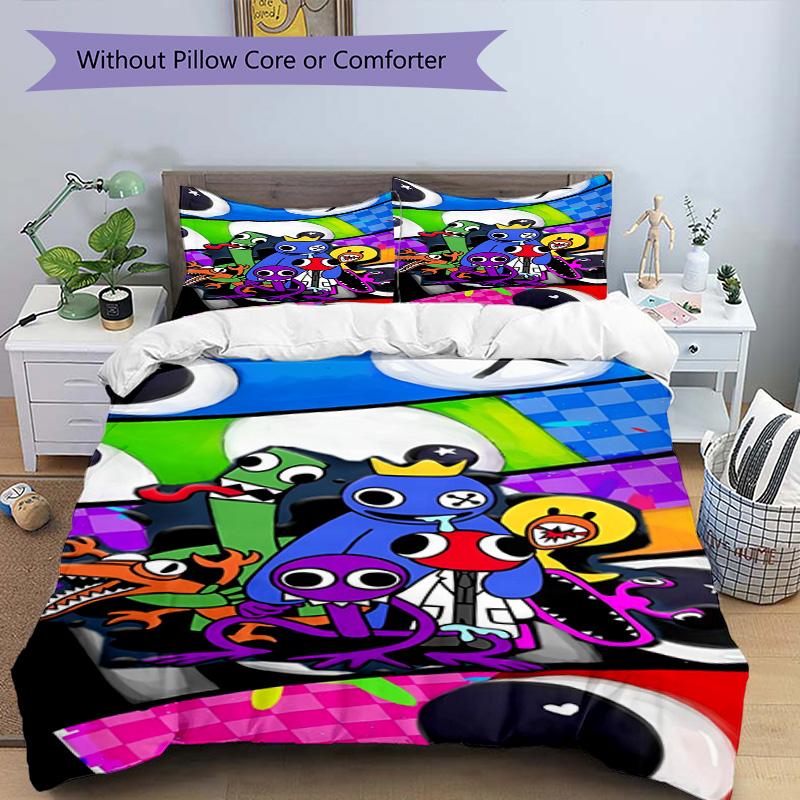 3pcs Duvet Cover Set (1*Duvet Cover + 2*Pillowcase, Without Core), Game Rainbow Friends Print Bedding Set, Bedroom Decor, All‑Season, Birthday Gift