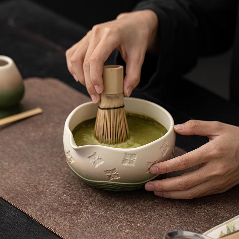 1/2/4/8 Pcs New Ceramic Matcha Bowl Sakura with Pouring Spout Matcha Whisk Holder Reusable Flower Matcha Making Kit Tea Lovers