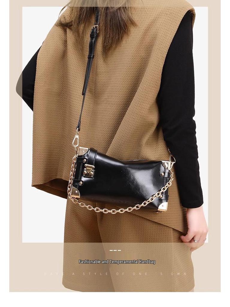 Women's Retro High-End Soft Leather Box Bag - New 2024 Autumn/Winter Crossbody & Shoulder Bag