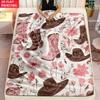Pink Cowboy Boots Hat Floral Flannel Throw Blanket Western Country Wildflower Decor Sofa Blanket