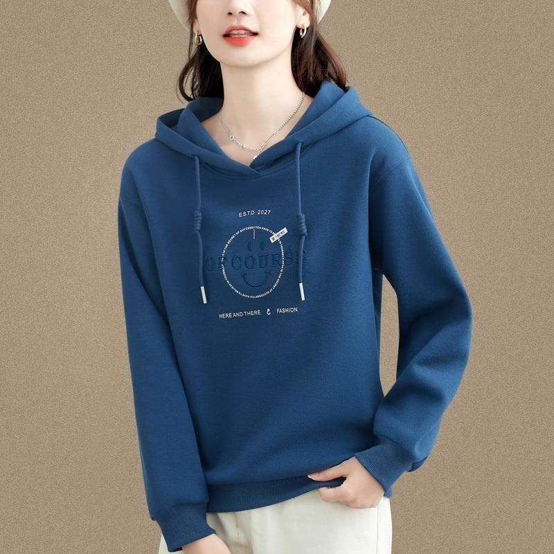 Hooded Sweatshirt Women's Spring Autumn Thin New Long-sleeved Top Blue Loose Slim Casual