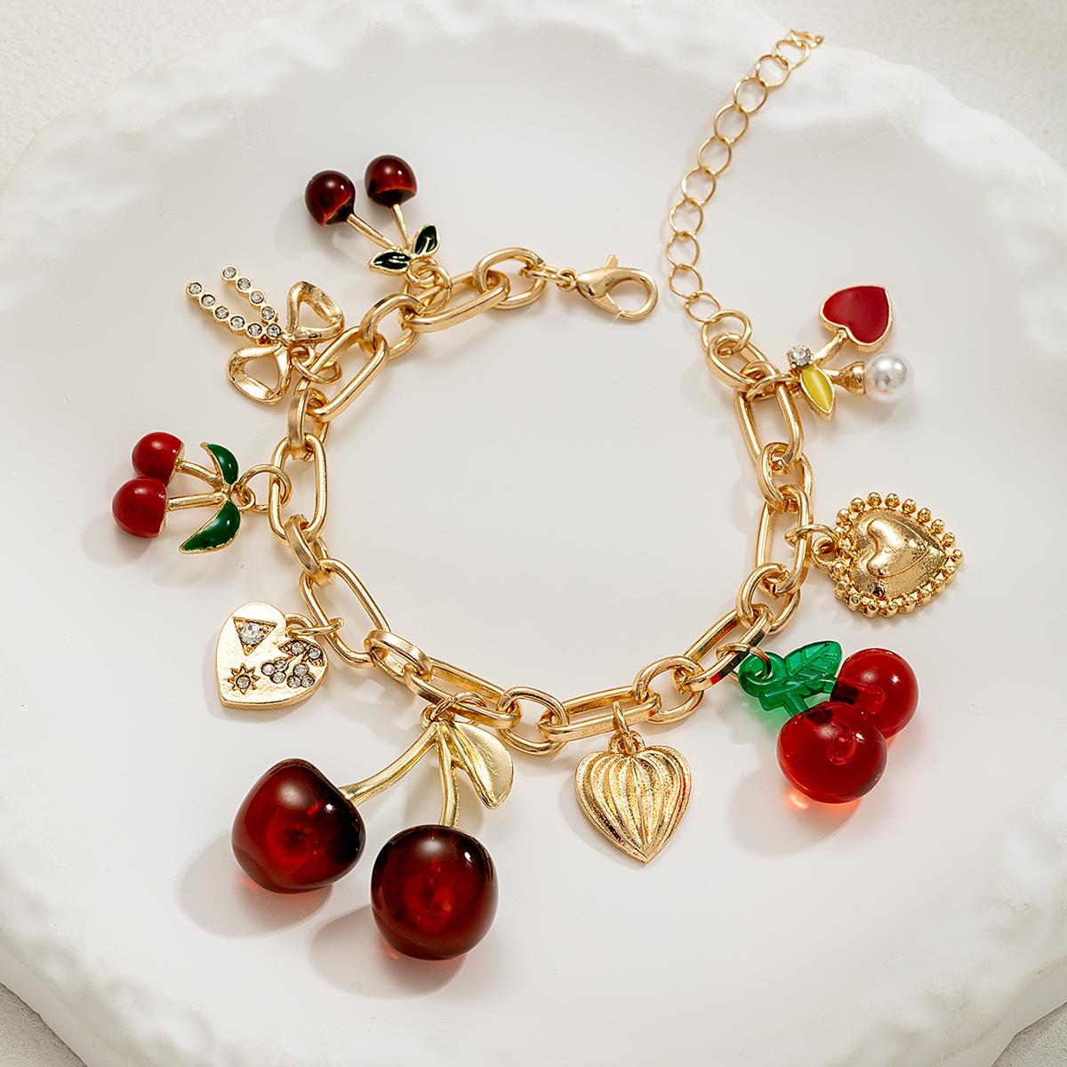 1 Sweet and Cute Cherry Bracelet with Simple and Versatile Love Bow and Tassel Bracelet