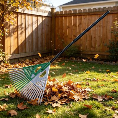 Garden Leaf Rake Fallen Leaves Collector Lawn Yard PP Lightweight Cleaning Tool Long Handle