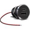 12V USB Outlet All-Aluminum QC 3.0 USB-A & USB-C PD3.0 Dual High-Speed Charger Socket, Recessed Mount Type-A Type-C Port for Camper Van Trailer RV